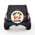 DONT STOP BELIEVING SASQUATCH WHITE TIRE COVER