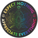 EXPECT NOTHING APPRECIATE EVERYTHING LOTUS FLOWER BLACK CARBON FIBER TIRE COVER