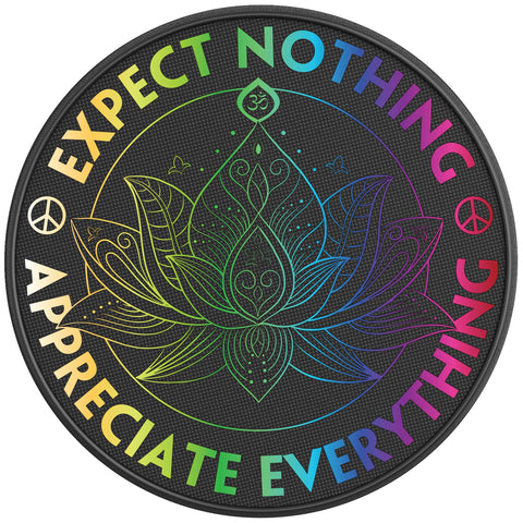 EXPECT NOTHING APPRECIATE EVERYTHING LOTUS FLOWER BLACK CARBON FIBER TIRE COVER