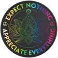EXPECT NOTHING APPRECIATE EVERYTHING LOTUS FLOWER BLACK TIRE COVER