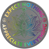 EXPECT NOTHING APPRECIATE EVERYTHING LOTUS FLOWER SILVER CARBON FIBER TIRE COVER