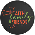 FAITH FAMILY FRIENDS BLACK TIRE COVER