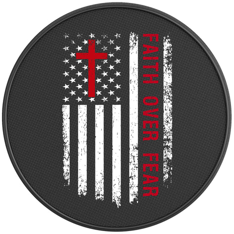 FAITH OVER FEAR AMERICAN FLAG PEARL  WHITE CARBON FIBER TIRE COVER