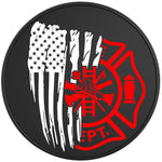 FIREFIGHTER AMERICAN FLAG BLACK TIRE COVER