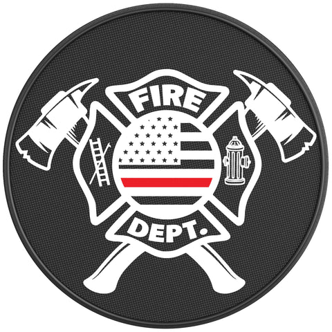 FIRE DEPARTMENT RED THIN LINE FLAG BLACK CARBON FIBER TIRE COVER