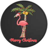 FLAMINGO CHRISTMAS PALM BLACK TIRE COVER