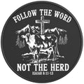 FOLLOW THE WORD NOT THE HERD BLACK CARBON FIBER TIRE COVER