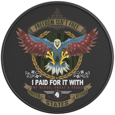 FREEDOM ISN T FREE PEARL  WHITE CARBON FIBER TIRE COVER