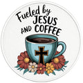 FUELED BY JESUS AND COFFEE PEARL  WHITE CARBON FIBER TIRE COVER