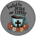 FUELED BY JESUS AND COFFEE SILVER CARBON FIBER TIRE COVER