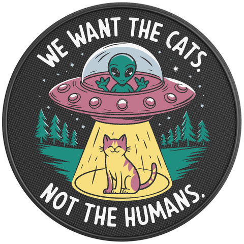 FUNNY ALIEN ABDUCTING CAT BLACK CARBON FIBER TIRE COVER