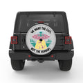 FUNNY ALIEN ABDUCTING CAT WHITE TIRE COVER