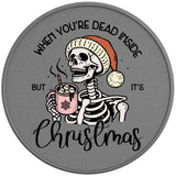 FUNNY CHRISTMAS SKELETON SILVER CARBON FIBER TIRE COVER