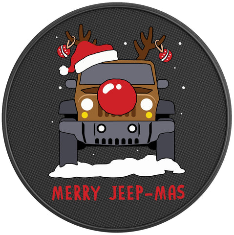 FUNNY JEEP REINDEER BLACK CARBON FIBER TIRE COVER