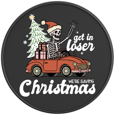 GET IN LOSER WERE SAVING CHRISTMAS BLACK CARBON FIBER TIRE COVER