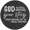 GOD IS STILL WRITING YOUR STORY BLACK CARBON FIBER TIRE COVER