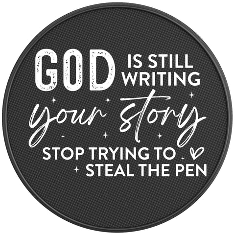GOD IS STILL WRITING YOUR STORY BLACK CARBON FIBER TIRE COVER