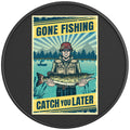 GONE FISHING CATCH YOU LATER PEARL  WHITE CARBON FIBER TIRE COVER