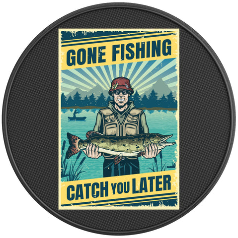 GONE FISHING CATCH YOU LATER PEARL  WHITE CARBON FIBER TIRE COVER