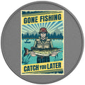 GONE FISHING CATCH YOU LATER SILVER CARBON FIBER TIRE COVER