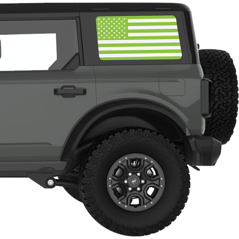 GREEN AND WHITE AMERICAN FLAG QUARTER WINDOW DECAL FITS 2021+ FORD BRONCO 4 DOOR HARD TOP