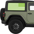 GREEN AND WHITE AMERICAN FLAG QUARTER WINDOW DECAL FITS 2011-2018 JEEP WRANGLER 2 DOOR HARD TOP JK