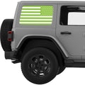 GREEN AND WHITE AMERICAN FLAG QUARTER WINDOW DECAL FITS 2011-2018 JEEP WRANGLER 4 DOOR HARD TOP JKU
