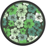 GREEN HIBISCUS FLOWERS BLACK TIRE COVER