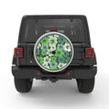 GREEN HIBISCUS FLOWERS SILVER CARBON FIBER TIRE COVER