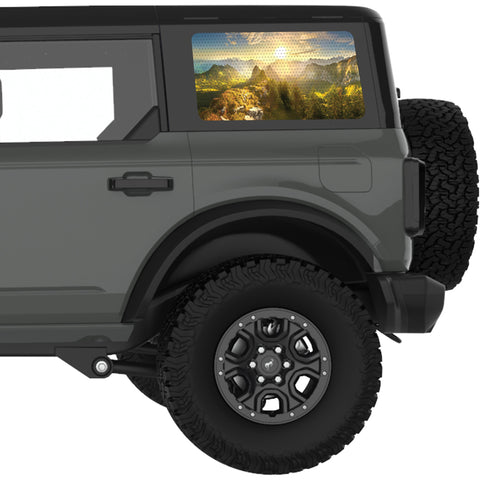 GREEN PEAKS MOUNTAINS LANDSCAPE QUARTER WINDOW DECAL FITS 2021+ FORD BRONCO 4 DOOR HARD TOP
