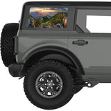 GREEN ROCKY PEAKS MOUNTAINS LANDSCAPE QUARTER WINDOW DECAL FITS 2021+ FORD BRONCO 4 DOOR HARD TOP