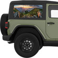 GREEN ROCKY PEAKS MOUNTAINS LANDSCAPE QUARTER WINDOW DECAL FITS 2011-2018 JEEP WRANGLER 2 DOOR HARD TOP JK