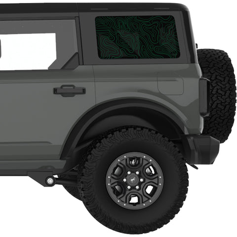 GREEN TOPOGRAPHIC MAP QUARTER WINDOW DECAL FITS 2021+ FORD BRONCO 4 DOOR HARD TOP