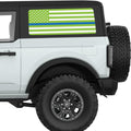 GREEN WHITE WITH BLUE LINE AMERICAN FLAG QUARTER WINDOW DECAL FITS 2021+ FORD BRONCO 2 DOOR HARD TOP