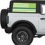 GREEN WHITE WITH BLUE LINE AMERICAN FLAG QUARTER WINDOW DECAL FITS 2021+ FORD BRONCO 2 DOOR HARD TOP