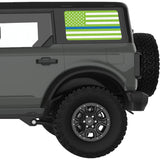 GREEN WHITE WITH BLUE LINE AMERICAN FLAG QUARTER WINDOW DECAL FITS 2021+ FORD BRONCO 4 DOOR HARD TOP