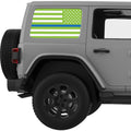 GREEN WHITE WITH BLUE LINE AMERICAN FLAG QUARTER WINDOW DECAL FITS 2011-2018 JEEP WRANGLER 4 DOOR HARD TOP JKU