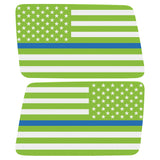 GREEN WHITE WITH BLUE LINE AMERICAN FLAG QUARTER WINDOW DRIVER & PASSENGER DECALS