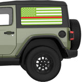 GREEN WHITE WITH RED LINE AMERICAN FLAG QUARTER WINDOW DECAL FITS 2018+ JEEP WRANGLER 2 DOOR HARD TOP JL