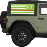 GREEN WHITE WITH RED LINE AMERICAN FLAG QUARTER WINDOW DECAL FITS 2011-2018 JEEP WRANGLER 2 DOOR HARD TOP JK