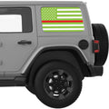 GREEN WHITE WITH RED LINE AMERICAN FLAG QUARTER WINDOW DECAL FITS 2018+ JEEP WRANGLER 4 DOOR HARD TOP JLU