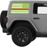 GREEN WHITE WITH RED LINE AMERICAN FLAG QUARTER WINDOW DECAL FITS 2011-2018 JEEP WRANGLER 4 DOOR HARD TOP JKU