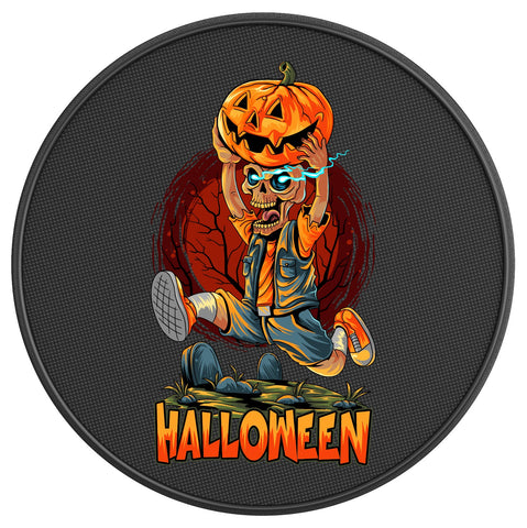 HALLOWEEN ZOMBIE WITH PUMPKIN PEARL  WHITE CARBON FIBER TIRE COVER