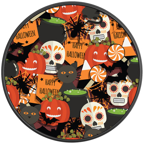 HAPPY HALLOWEEN PATTERN BLACK CARBON FIBER TIRE COVER