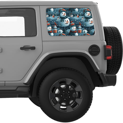 HAPPY SNOWMEN QUARTER WINDOW DECAL FITS 2018+ JEEP WRANGLER 4 DOOR HARD TOP JLU
