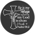 HE IS MY REFUGE BLACK CARBON FIBER TIRE COVER