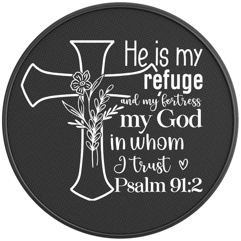 HE IS MY REFUGE PEARL  WHITE CARBON FIBER TIRE COVER
