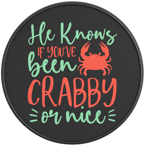 HE KNOWS IF YOU VE BEEN CRABBY OR NICE BLACK CARBON FIBER TIRE COVER