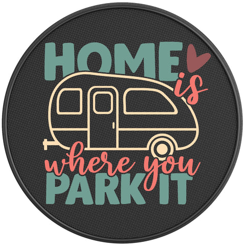 HOME IS WHERE YOU PARK IT PEARL  WHITE CARBON FIBER TIRE COVER