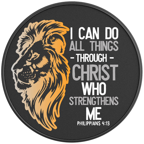 I CAN DO ALL THINGS THROUGH CHRIST BLACK CARBON FIBER TIRE COVER